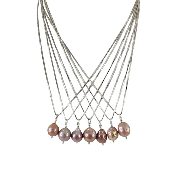 Blush pearl pendant necklace Italian 925 sterling silver large baroque pearl - Picture 4 of 5